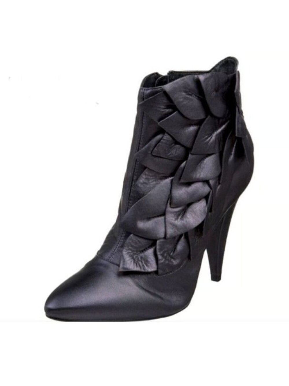 Kelsi Dagger Women's Black Leather Upper Pointed Toe Leaf Pansy Booties Size 7 ½